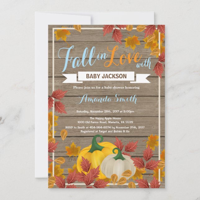 Rustic Fall Pumpkin Boy Shower-inbjudan Inbjudningar (Framsida)