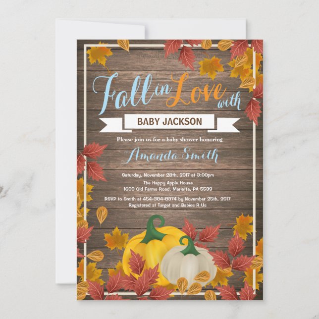 Rustic Fall Pumpkin Boy Shower-inbjudan Inbjudningar (Framsida)