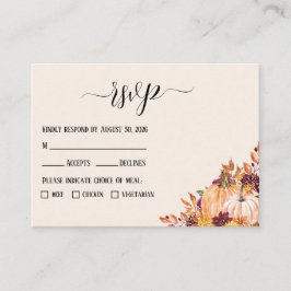 Rustic Fall Pumpkin Bröllop med måltider Tilläggskort