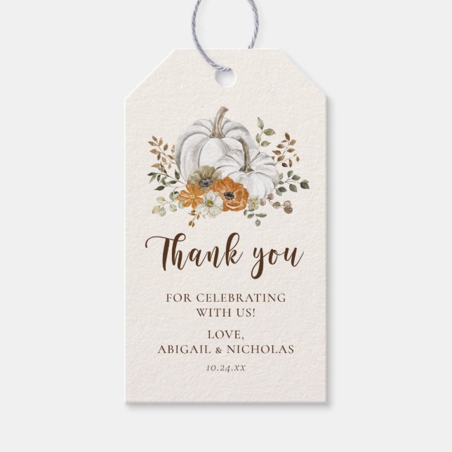 Rustic Fall Pumpkin Bröllop Tack Presentetikett (Framsidan)
