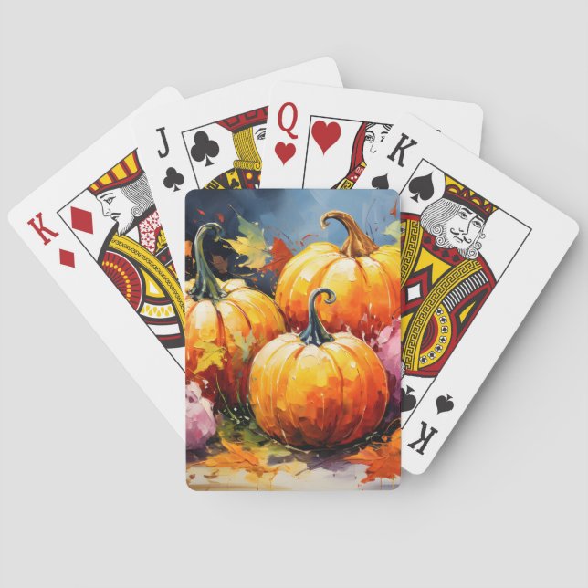 Rustic Fall Pumpkin Colorful Höst löv Casinokort (Baksidan)