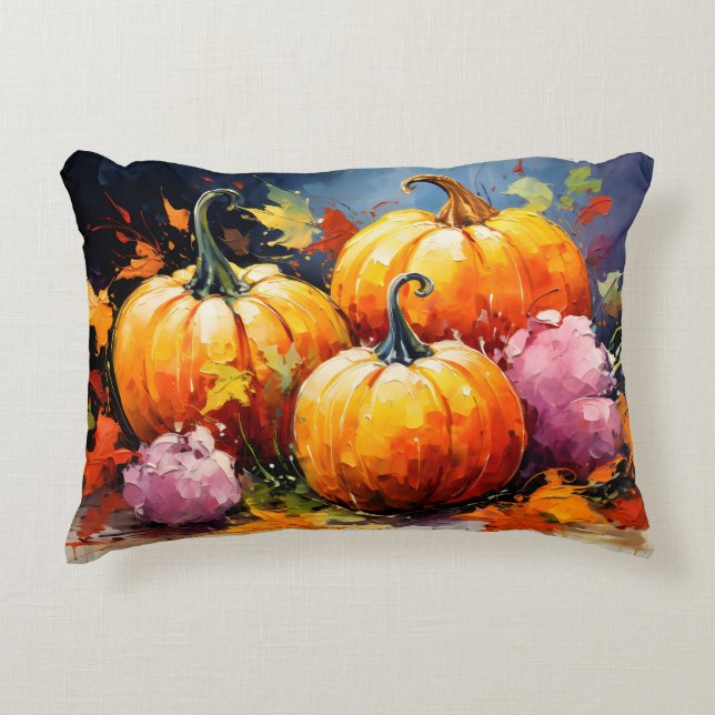 Rustic Fall Pumpkin Colorful Höst löv Prydnadskudde (Framsidan)