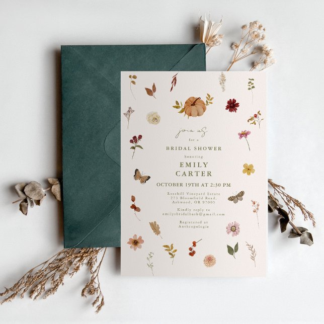 Rustic Fall Pumpkin Floral Bridal Shower Inbjudningar (Skapare uppladdad)