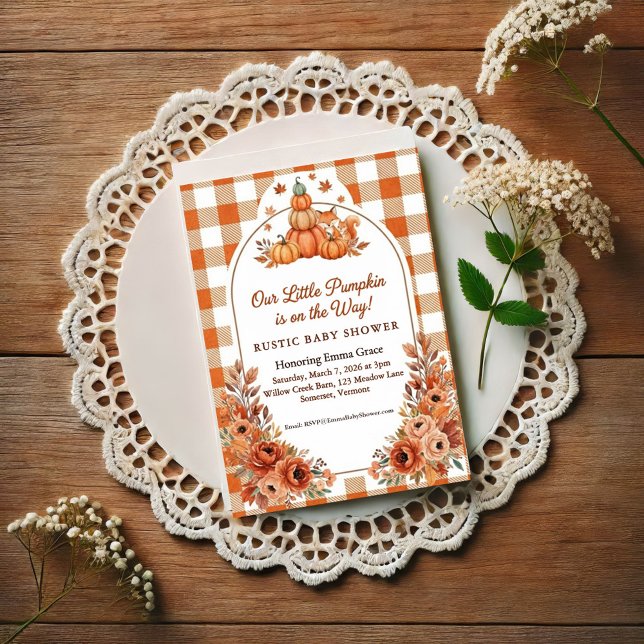 Rustic Fall Pumpkin Fox Baby Shower Invitation Vykort (Skapare uppladdad)