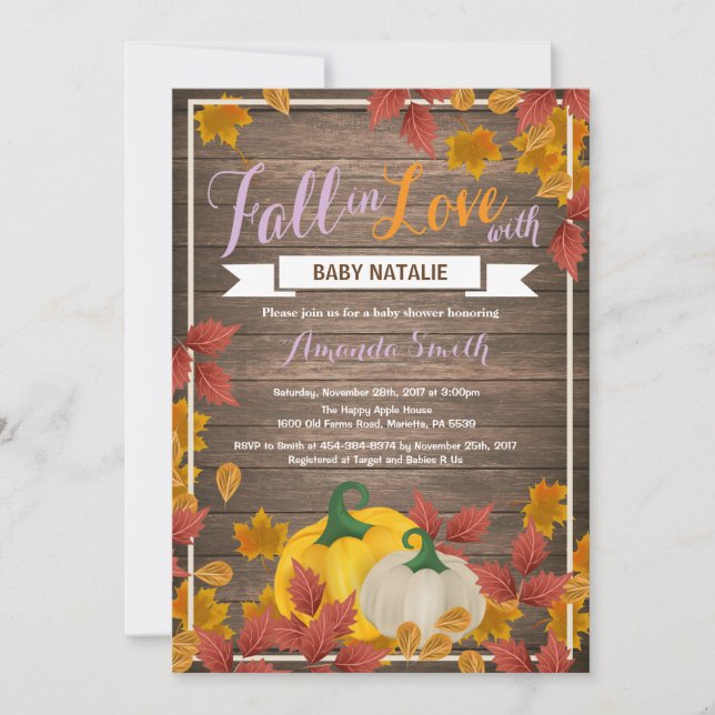 Rustic Fall Pumpkin Girl Shower-inbjudan Inbjudningar (Framsida)