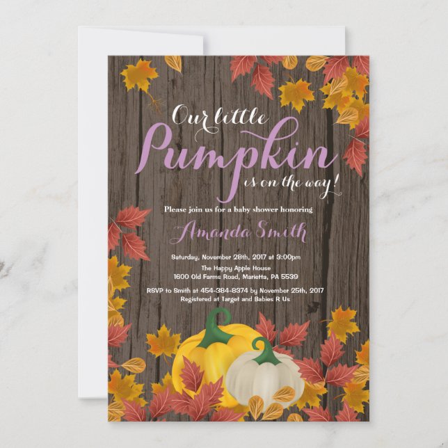 Rustic Fall Pumpkin Girl Shower-inbjudan Inbjudningar (Framsida)
