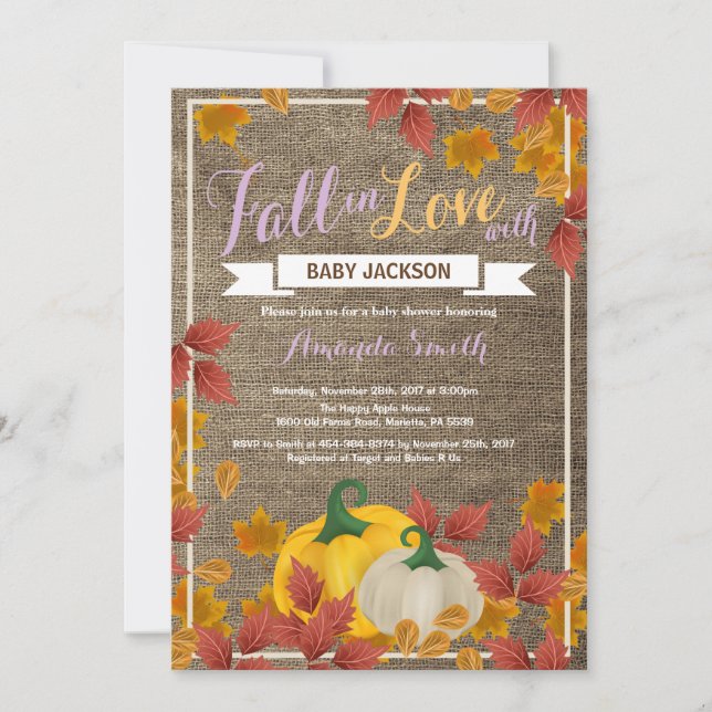 Rustic Fall Pumpkin Girl Shower-inbjudan Inbjudningar (Framsida)
