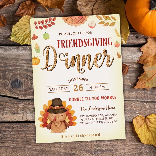 Rustic Fall Pumpkin Gobble Friendsgiving Middag Inbjudningar (Skapare uppladdad)