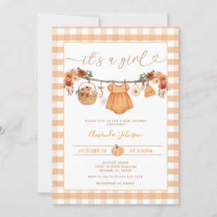 Rustic Fall Pumpkin Klädstreck Baby Shower Inbjudningar