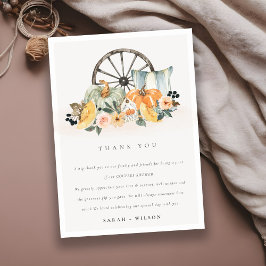 Rustic Fall Pumpkin Leafy Blommigt Wheel Bröllop Tack Kort