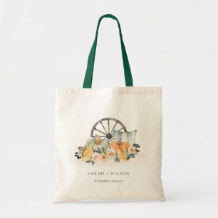 Rustic Fall Pumpkin Leafy Blommigt Wheel Bröllop Tygkasse