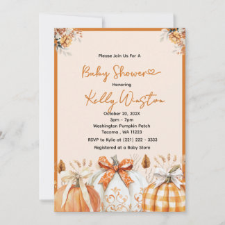 Rustic Fall Pumpkin Neutralt Farmhouse Baby Shower Inbjudningar