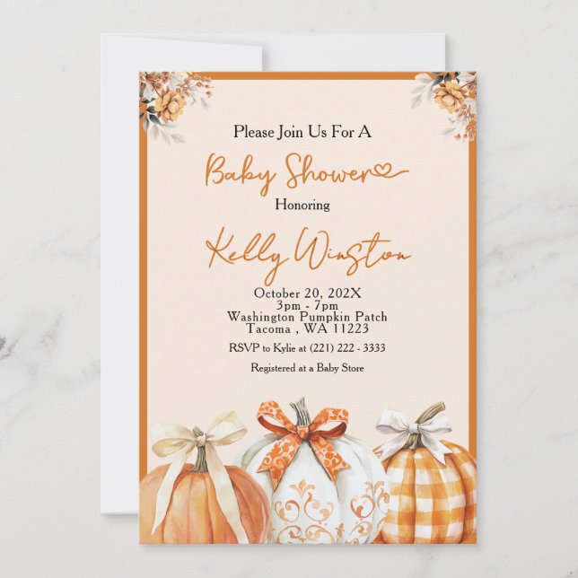 Rustic Fall Pumpkin Neutralt Farmhouse Baby Shower Inbjudningar (Framsida)