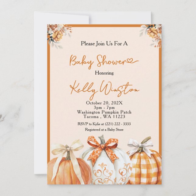 Rustic Fall Pumpkin Neutralt Farmhouse Baby Shower Inbjudningar (Framsida)