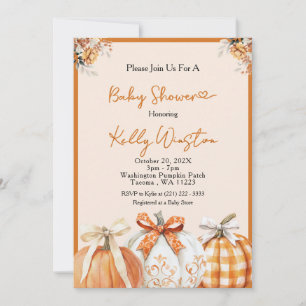 Rustic Fall Pumpkin Neutralt Farmhouse Baby Shower Inbjudningar