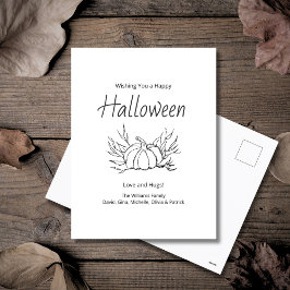 Rustic Fall Pumpkin Simple Typography Halloween Helg Vykort