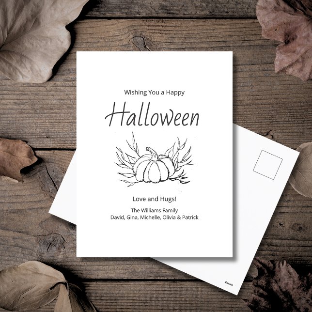 Rustic Fall Pumpkin Simple Typography Halloween Helg Vykort (Skapare uppladdad)