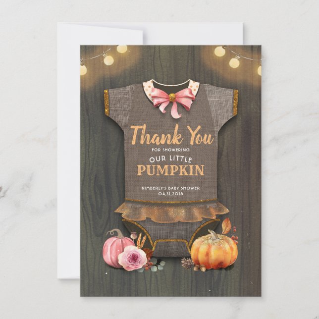 Rustic Fall Pumpkins Cute Tack för babyskor Kort (Framsida)