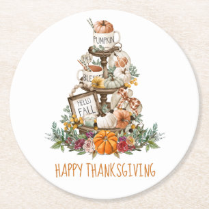Rustic Fall Pumpkins Happy thanksgiving Underlägg Papper Rund