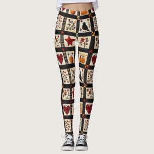 Rustic Fall Quilt Mönster Farmhouse Patchwork Leggings