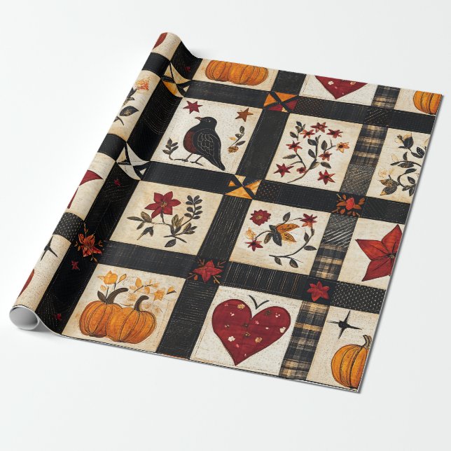 Rustic Fall Quilt Mönster | Farmhouse Patchwork Presentpapper (Utrullad)