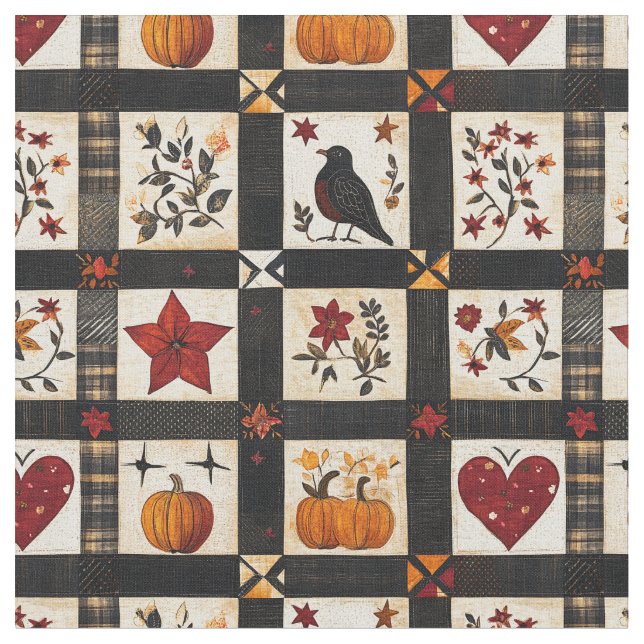 Rustic Fall Quilt Mönster | Farmhouse Patchwork Tyg (Närbild)
