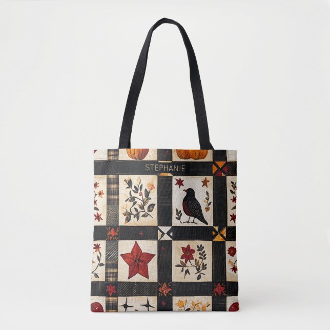Rustic Fall Quilt Mönster | Farmhouse Patchwork Tygkasse (Framsida)