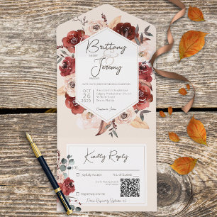 Rustic Fall Rust-Blommigt på Cream QR-kod