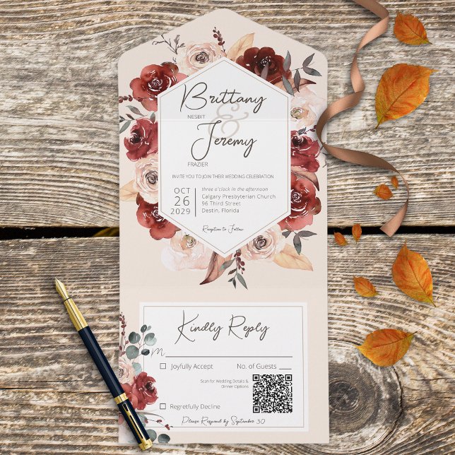 Rustic Fall Rust-Blommigt på Cream QR-kod (Skapare uppladdad)