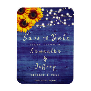 Rustic Fall Solros Bröllop Blue Spara datumet Magnet