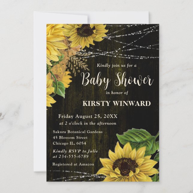 Rustic Fall SunblommWood Ljus Baby Shower Inbjudningar (Framsida)