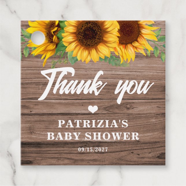 Rustic Fall Sunflower | Baby Shower Gåvor Etiketter (Framsida)