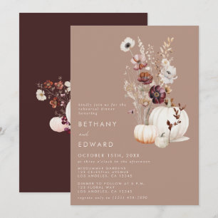 Rustic Fall Taupe Blommigt Pumpkin Rehearsal Dinne Inbjudningar