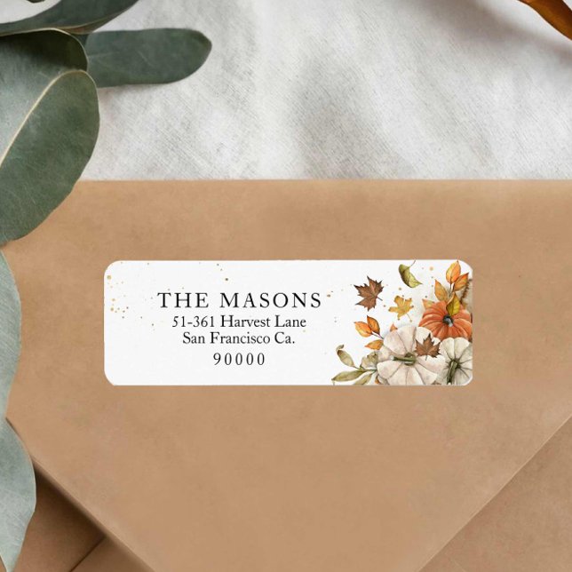 Rustic Fall Tema-Returetiketter Returadress Etikett (Rustic Fall Watercolor Pumpkins Return Address Label)