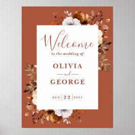 Rustic Fall Terracotta Blommigt Bröllop Välkomstte Poster