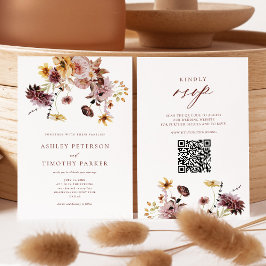 Rustic Fall Terracotta Blommigt QR Bröllop Inbjudningar