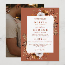 Rustic Fall Terracotta Modern Blommigt Photo Bröll Inbjudningar