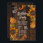 Rustic Fall |Tioblommor från hösten 40:e födelseda Inbjudningar<br><div class="desc">Skördetiden vid land | 40:e hösten-födelsedagen i Party på träbakgrund av faux-mörk. Sammansatt design efter Helgdag Hearts-design (reserverade höger).</div>