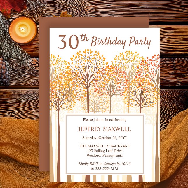 Rustic Fall Träd Terracotta 30års födelsedag Party Inbjudningar (Rustic Fall Trees Autumn Terracotta 60th Birthday Party Invitation -- Print | Digital Download)