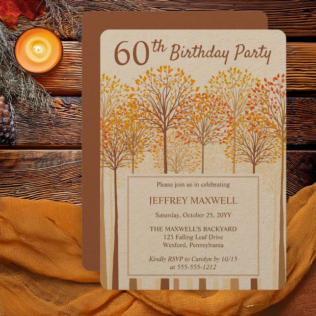 Rustic Fall Träd Terracotta 60:e Födelsedagsfesten Inbjudningar (Rustic Fall Trees Autumn Terracotta 60th Birthday Party Invitation - - Kraft Paper)