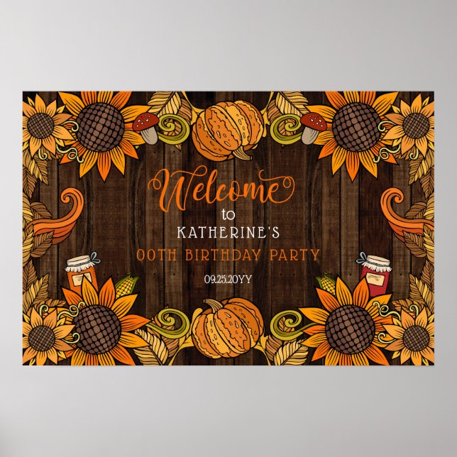 Rustic Fall | Välkomsthälsning för hösten Födelsed Poster (Framsidan)