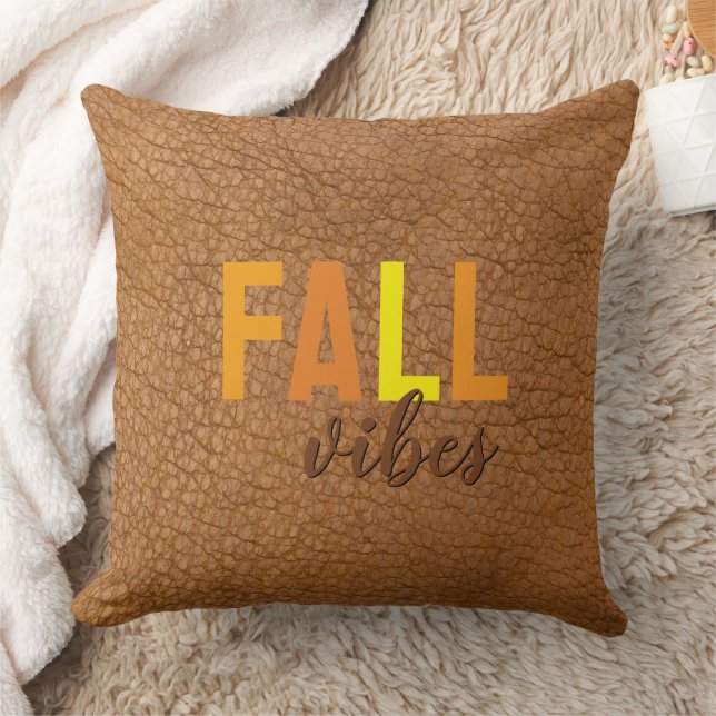 Rustic Fall Vibes Faux Brown Leather Dekorativ kud Kudde (Filt)