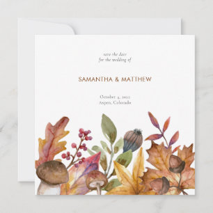 Rustic Fall Watercolor Botanical Foliage Bröllop Spara Datumet