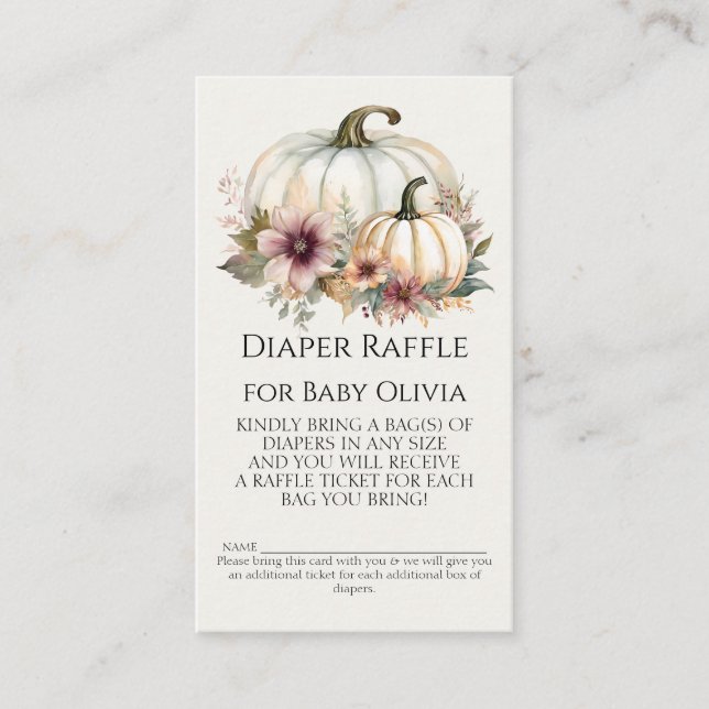 Rustic Fall White Pumpkin Blommigt Diaper Raffle Visitkort (Framsida)
