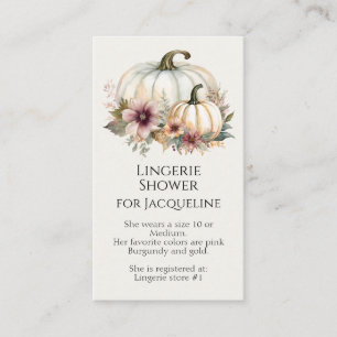 Rustic Fall White Pumpkin Blommigt Lingerie Shower Visitkort