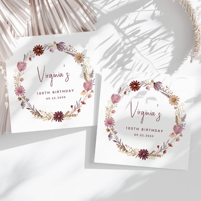 Rustic Fall WIldblomma Blommigt 100:e födelsedagen Pappersservett (Skapare uppladdad)