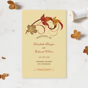 Rustic Falling Löv Golden Fall Wedding-program