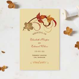 Rustic Falling Löv Golden Fall Wedding-program
