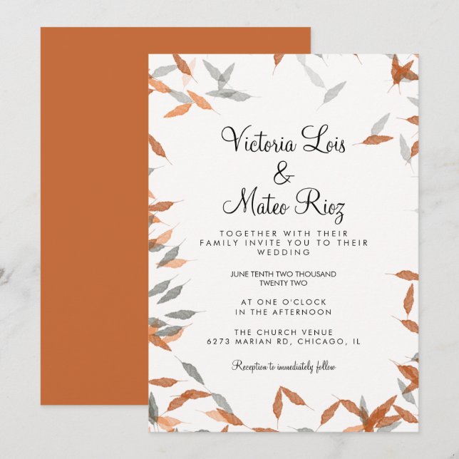 Rustic Falling Löv Greenery Flyter Bröllop Inbjudningar (Fram/baksida)
