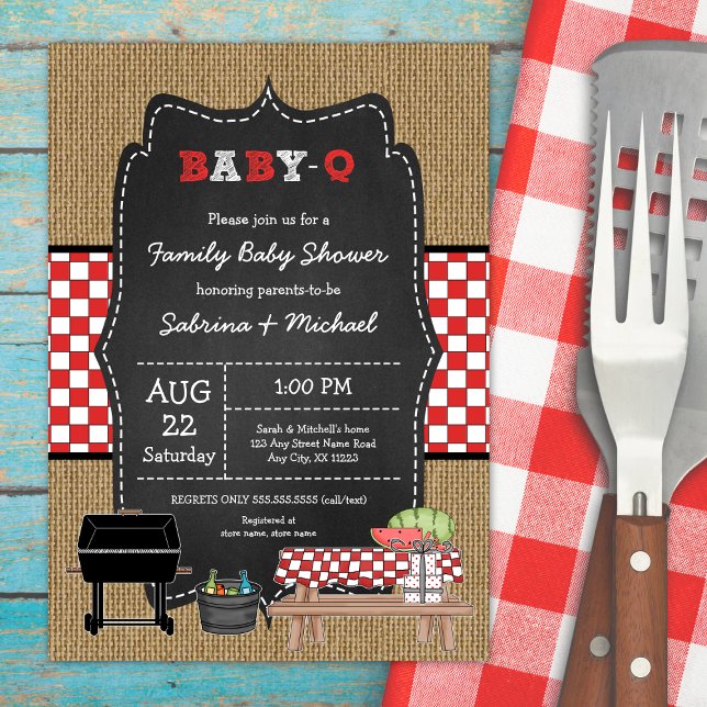 Rustic Family Baby Q Shower Inbjudningar (Skapare uppladdad)